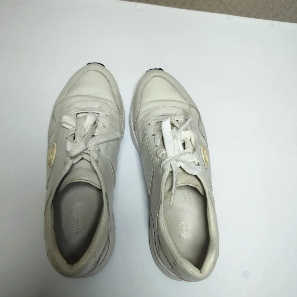 Gucci Interlocking G Leather Sneakers Off-White Low Top Trainers Mens 10.5 - Picture 1 of 16
